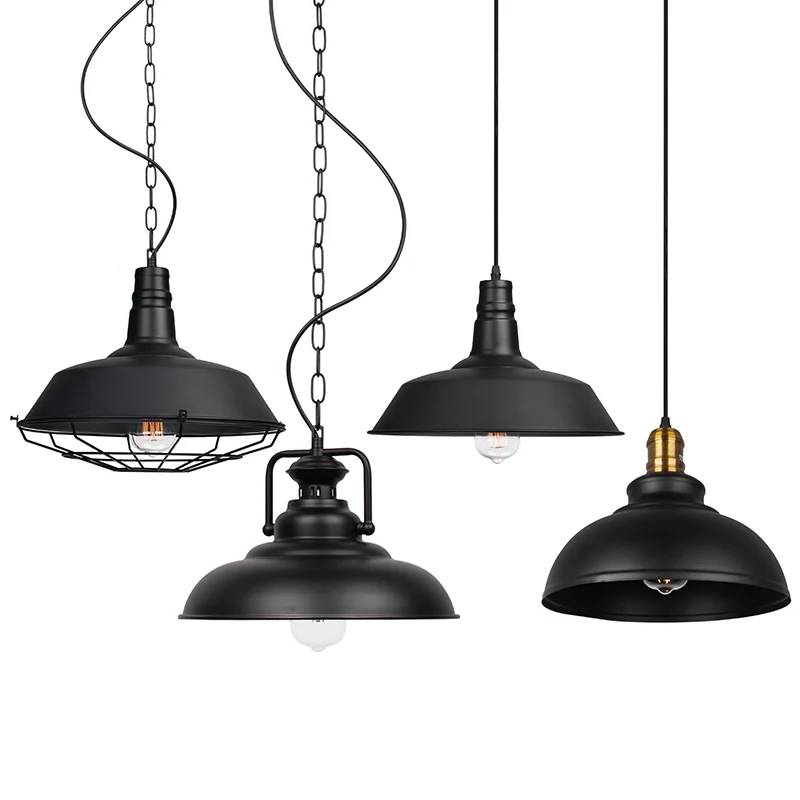 Nordic industrial style simply high end Vintage bulb round Lamp cordless hanging led light enamel barn pendant
