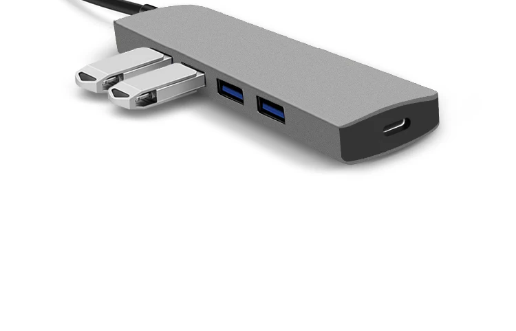 Aluminium 5 In 1 USB-C Adapter PD Charging 4 Ports USB3.0 Video Converter USB Type C Hub