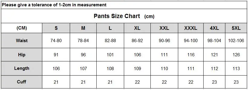 x7 pants size