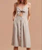 Casual MIdi Khaki Cotton Linen Dress For Women