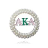 Round Alpha Kap Alpha Pink & Green Rhinestones AKA Lapel Pin Greek Letter Sorority Pearl Brooch Metal Crafts