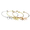 Stainless Steel Personalized Knot Initial Bracelet Alphabet Carved Tags Engraved Open Cuff Bangle for Bridesmaid Gift