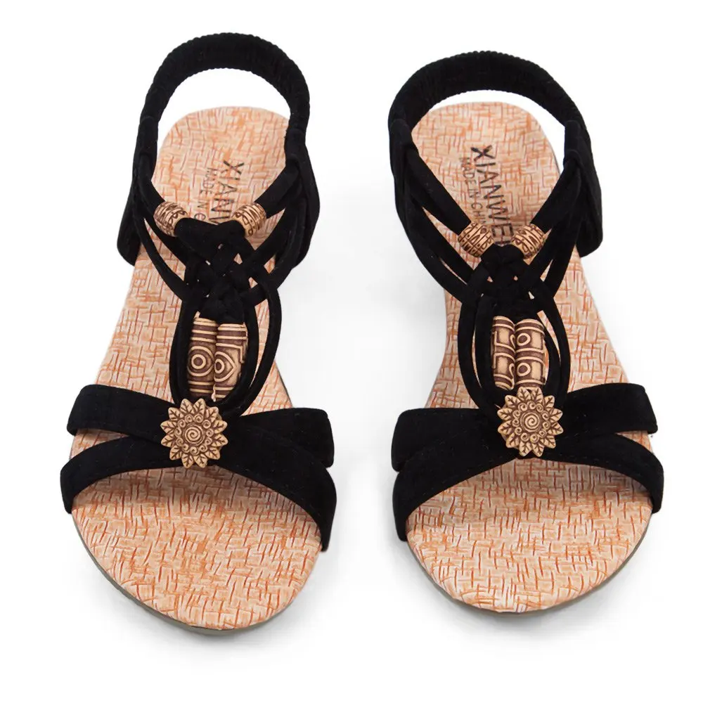 Summer Vintage Women Sandals Gladiator Wedge Woman Shoes Beach Flip Flops Elegant Bohemian Low Wedges Lace Up Women Beach Shoes