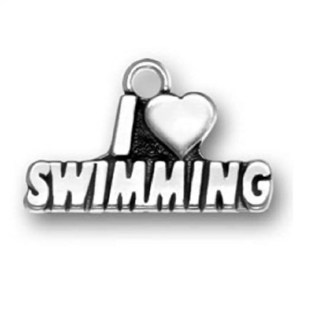 Sterling Silver 7" 4.5mm Charm Bracelet With Attached I LOVE SWIMMING Word Charm