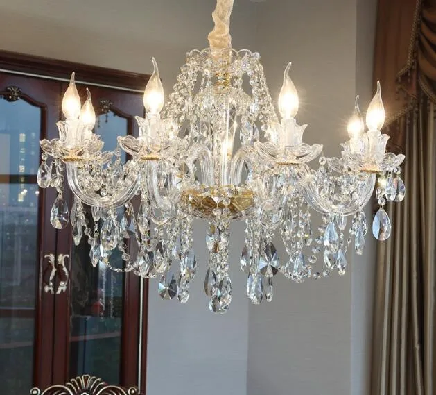 Chinese Supplier Good Quality 8 Lights E14 Gold Color Crystal Pendant