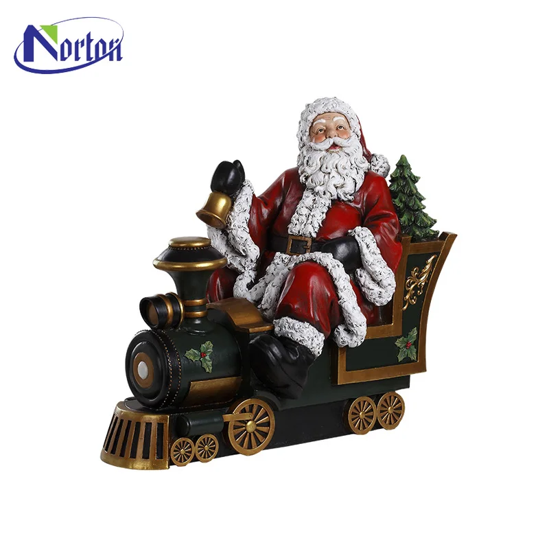 Resin Christmas Decoration Santa On A Train Statue Nt 00256ri