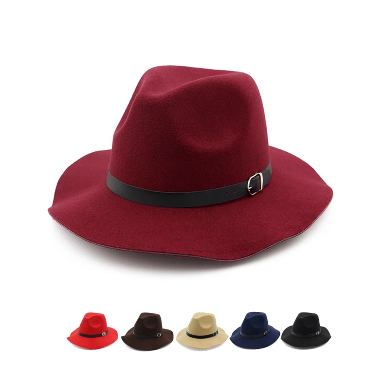 2018 Fashion Design Women Wool Belt British wind Cap Wide Brim jazz Cowboy Hat