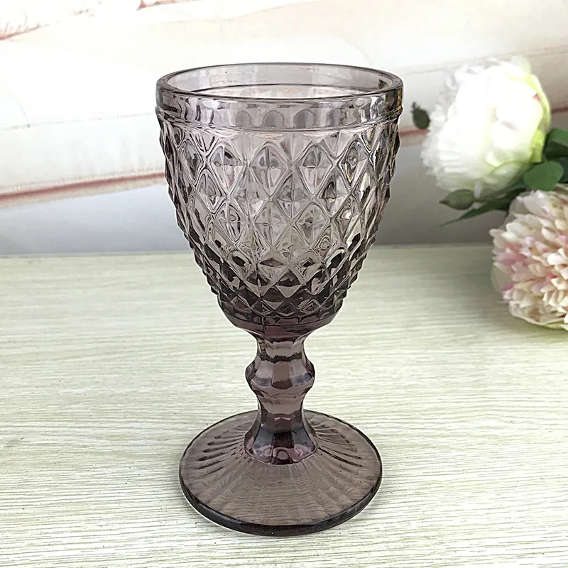Colored Thick Wine Glass Embossed Goblet Vintage Multi Color Glass Goblet For Wedding Event And