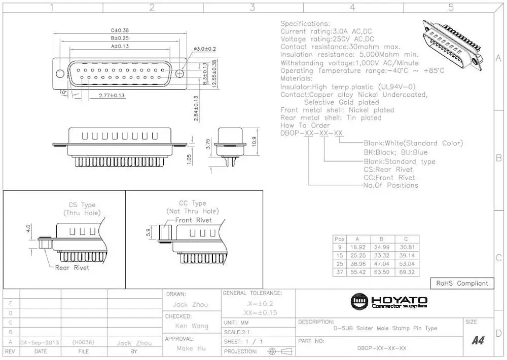 D-sub Connector 9pin 15pin 25pin 37pin Solder Male Stamp Pin Type Db ...