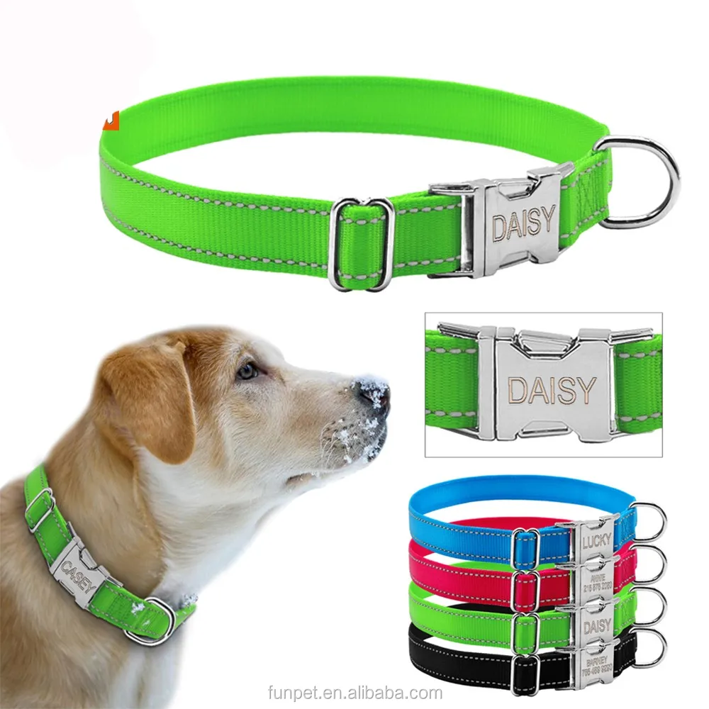 Reflective Nylon Personalized Dog Collars Custom Pet Tag Collars ...