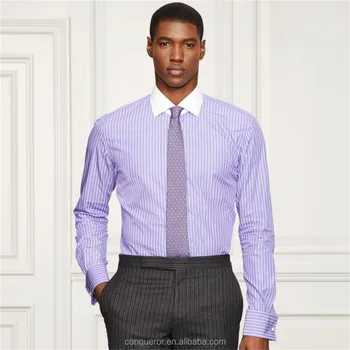 Long Sleeve Purple Striped Contrast Collar Shirt For Men - Buy Men ...