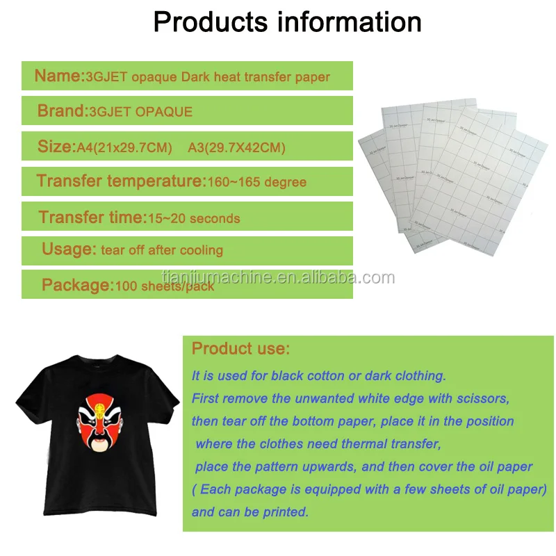 Wholesale A3 A4 3gjet Usa Opaque Printable Inkjet Dark Heat Transfer