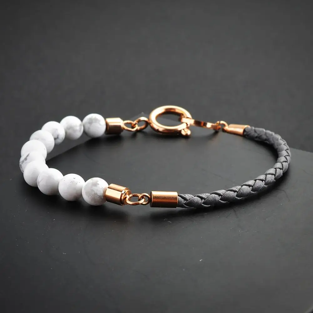 Ladies Fashion New Design Braided Black Leather Tiger Eye Stone Bead Gemstone Bracelet For Women