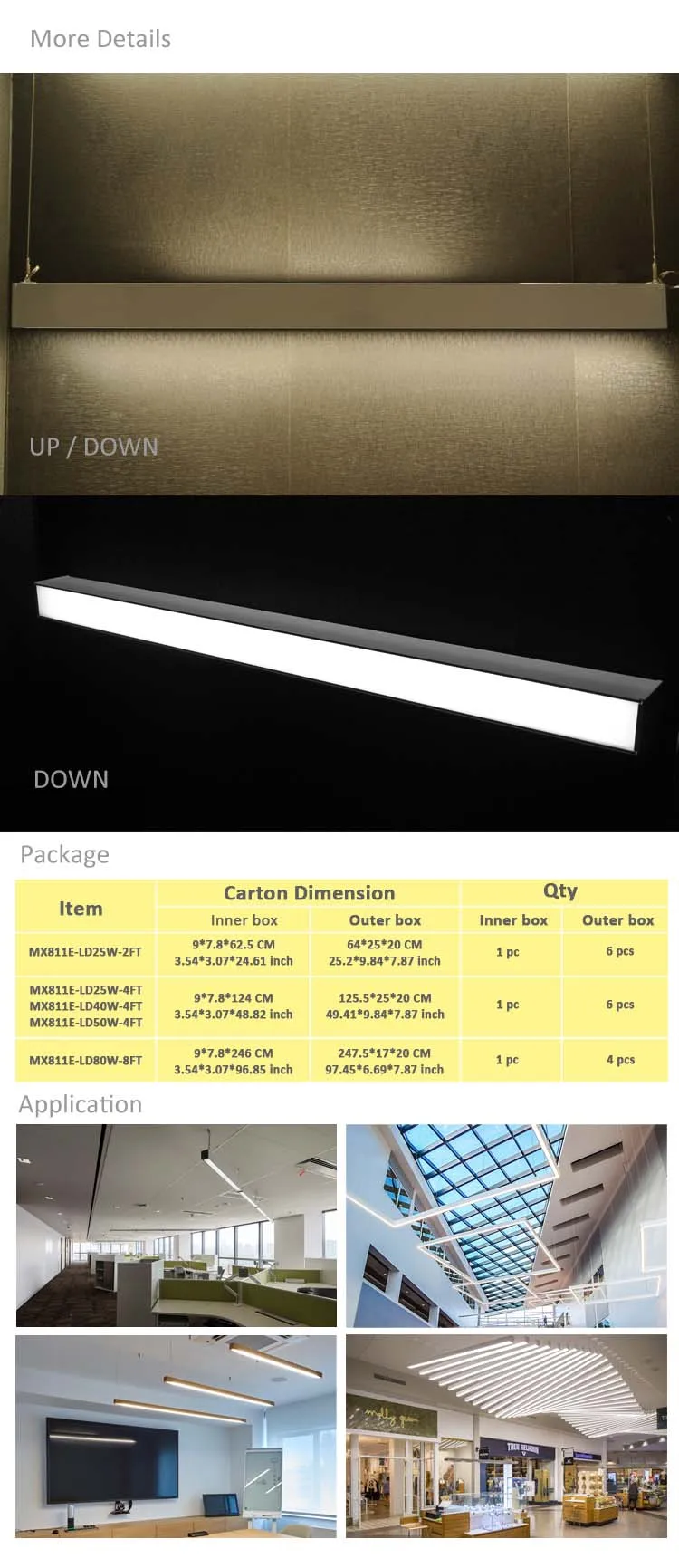 High Quality 2ft 25w Linear Modern Pendant Light Indoor Led Suspended ...