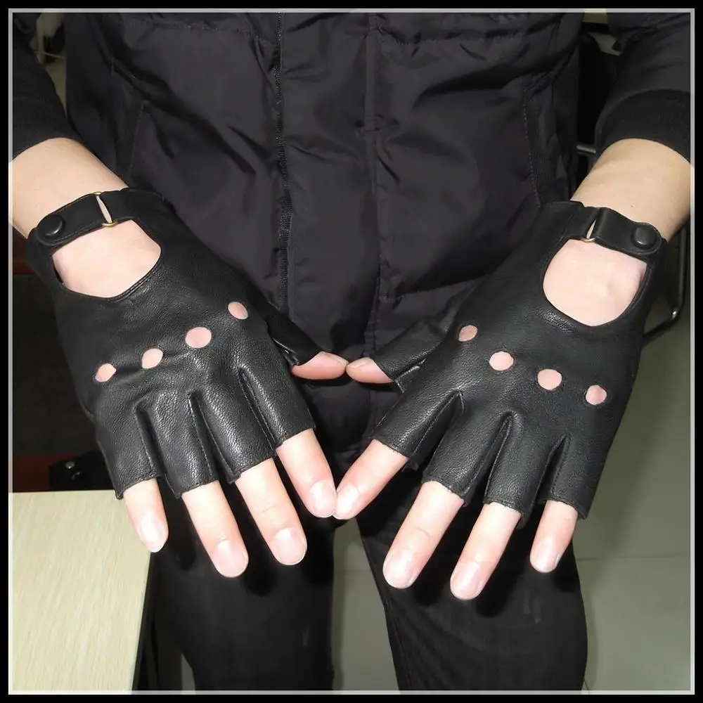 批发男士时尚皮革无指手套