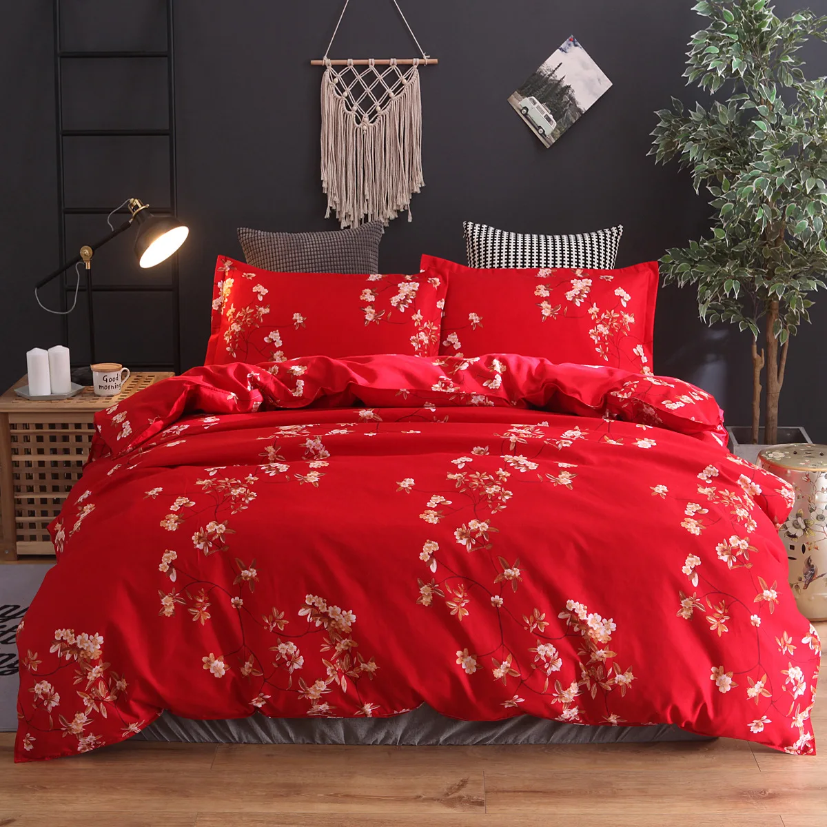 Romantic Red Bedding Sets Queen Size Bed Sheet Sets Quilt Cover