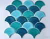Blue Color Fish Scale Mosaic Ogee Drop Ceramic Fan Tile