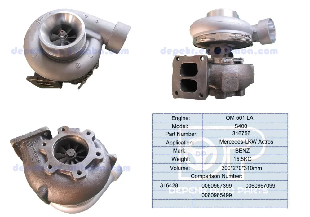 S400 316756 A0060967399 Gpturbo Turbocharger For Mb Actros Om501la