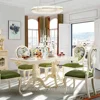 Luxury French antique style solid wood marble top long dining table set