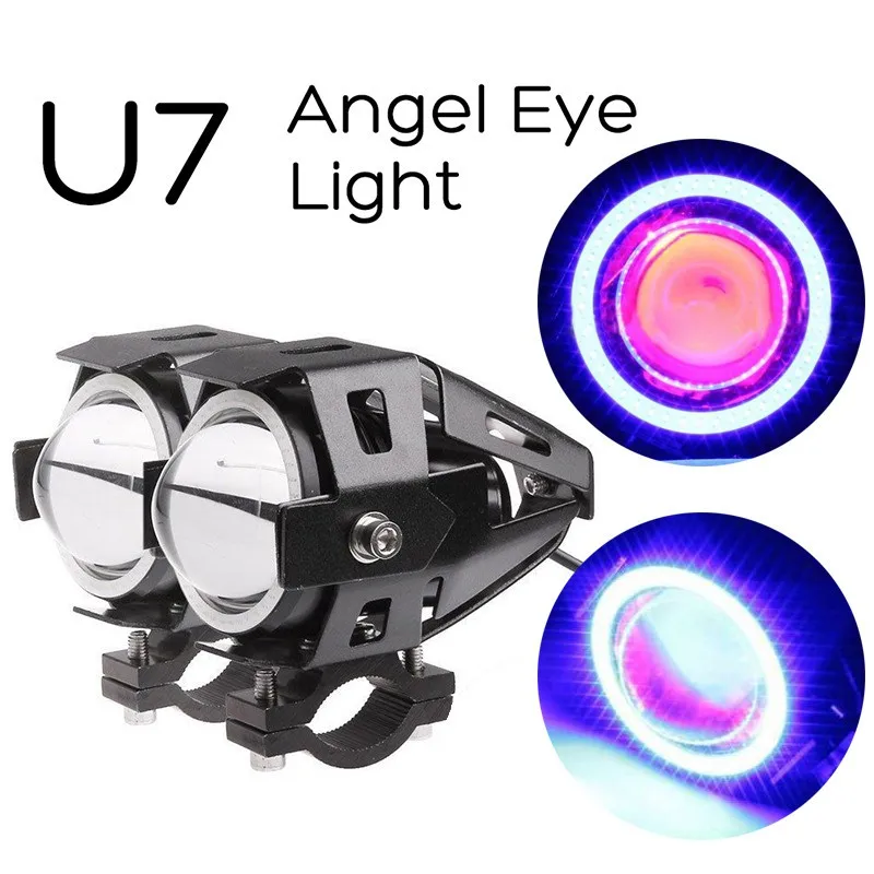 U7 Motorcycle led lighting system Led Projector Light Colourful Spotlights Devil Eyes 12V 3200LM 6500K 10W Led Work Light