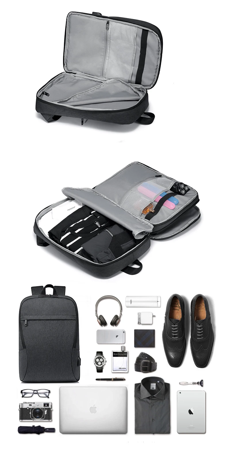 Fashion 30L multifunction water proof smart travelling day backpack back pack bagpack bag with USB earphone charger