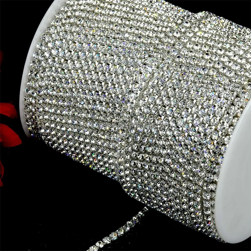 High density ss12 rhinestone trimming, crystal rhinestone cup chain in rolls