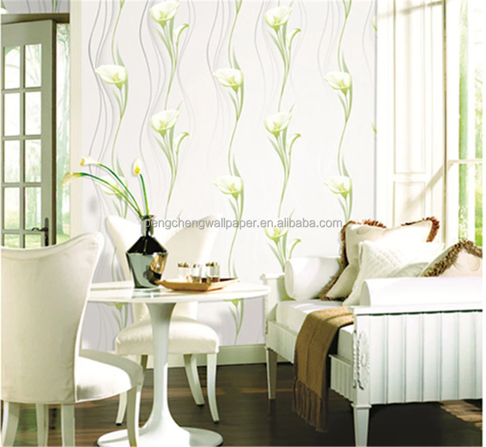 2015 New White Flower Design Wallpaper Bonny Decorative For Home
