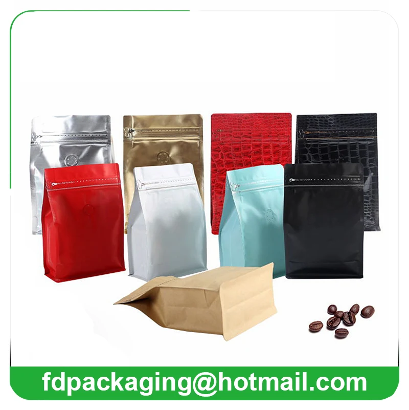 Flat Bottom Coffee Bag with valve and zipper