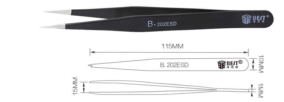 BEST Anti-static ESD Stainless Steel Tweezers Maintenance Tools Industrial Precision Curved Straight Tweezers Repair Tools 2018