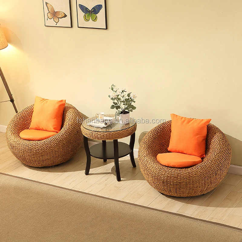 2 Seater Newest Round Coffe Table And Rattan Chair Furniture Set