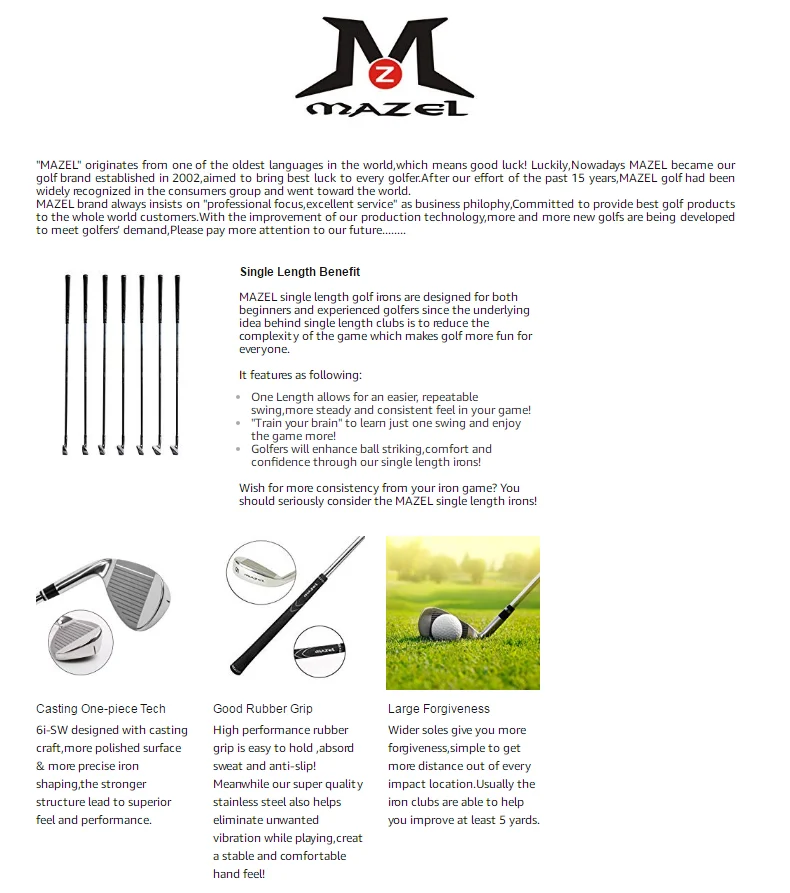 Mazel Flex Regular Rh Golf Clubs Men's 9pieces Iron Set(4sw) Single Swing Same Weight Golf