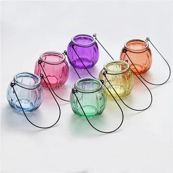 Hanging Pumpkin Shape Colored Decoration Glass Candle Jar