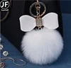 Tmq-261 Wholesale DIY Fashion Style Artificial Fur Pom Pom Keyring With PU leather bow-knot Crystal Bag Pendant Charm Keychain