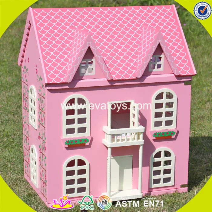 Best Design Pink House Toys Wooden Dollhouse High Quality Pink House