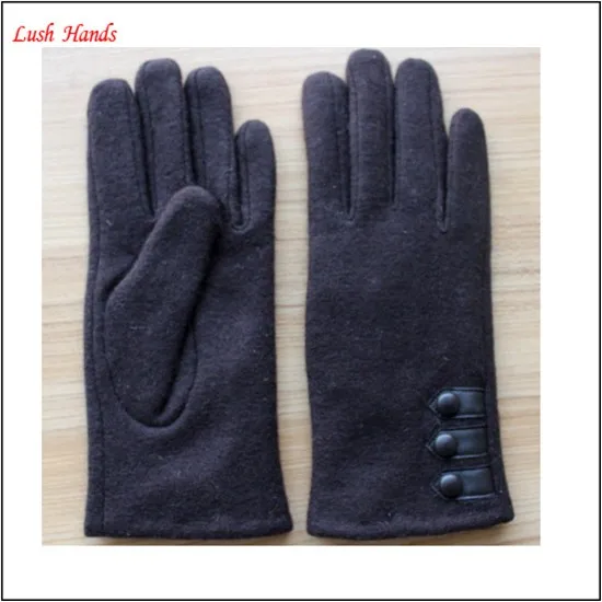 Women's 100% woolen gloves with according color buttons