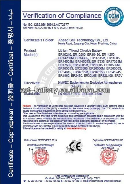 ER26500 3.6v lithium battery 9ah C size li-socl2 battery