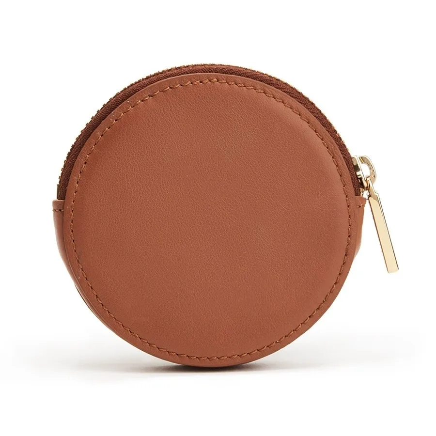 Streamlined Round Leather Coin Pouch With Micro Suede Interior Lining ...