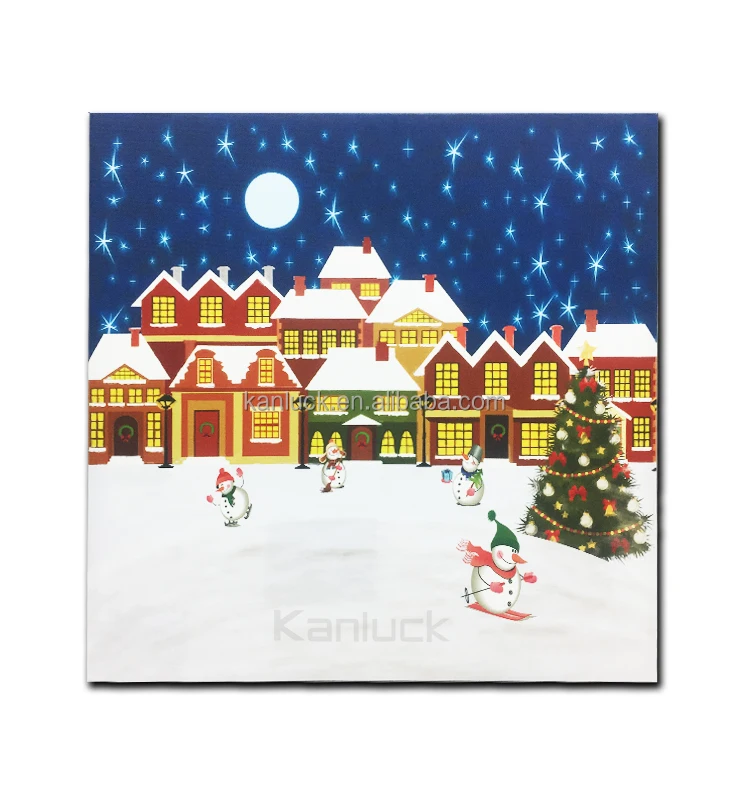 LED Christmas Canvas Painting with 14 lights and Wireless Remote Control