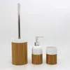 High quality Popular Design 3pcs Bamboo bath bathroom accessories set Toothbrush Holder Toilet Brush Soap Dish Bin