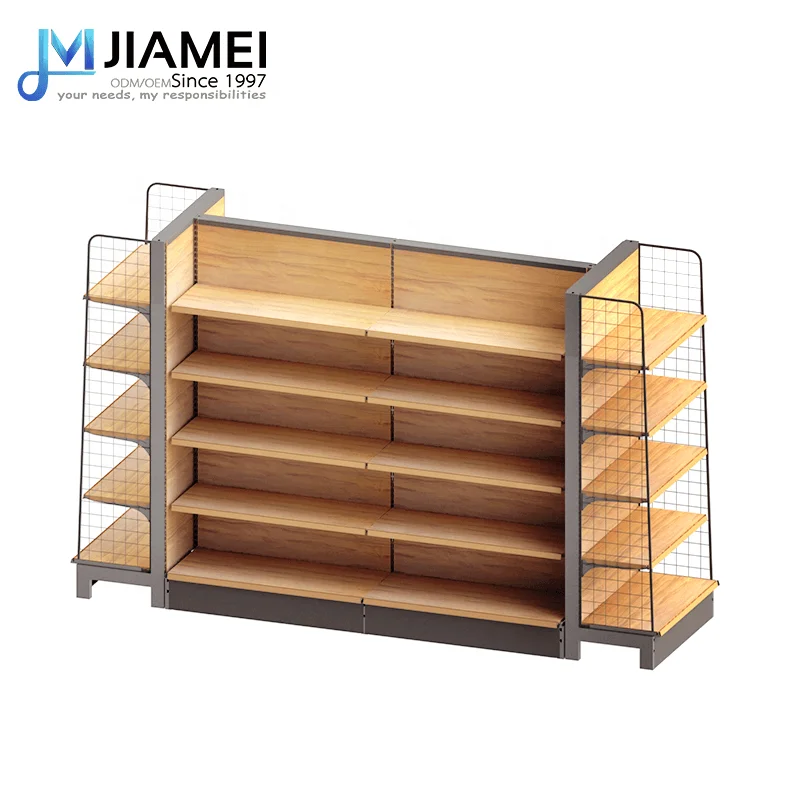 JIAMEI 2019 Hot Sale Metal Plate Shelf Wood Grain Display Shelf