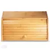 Natural Bamboo Bread Holder Food Storage Kitchen Roll Top Bread Storage Box
