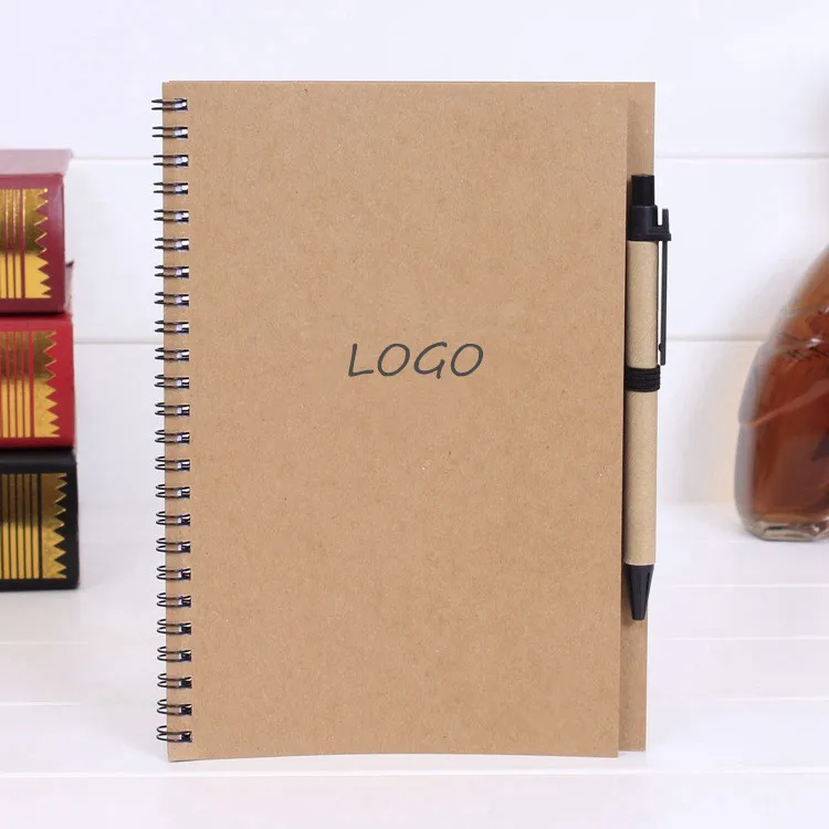 A5 Hot Sales Logo Printed Cheap ECO Kraft Paper Hardcover Notebook With Pen,custom logo