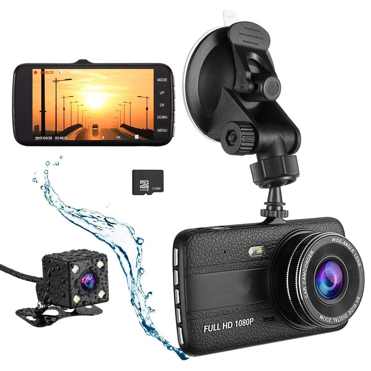 4"1080P Dual Lens Car Dash Cam Front and Rear Camera Dashboard 170°DVR Recorder# 