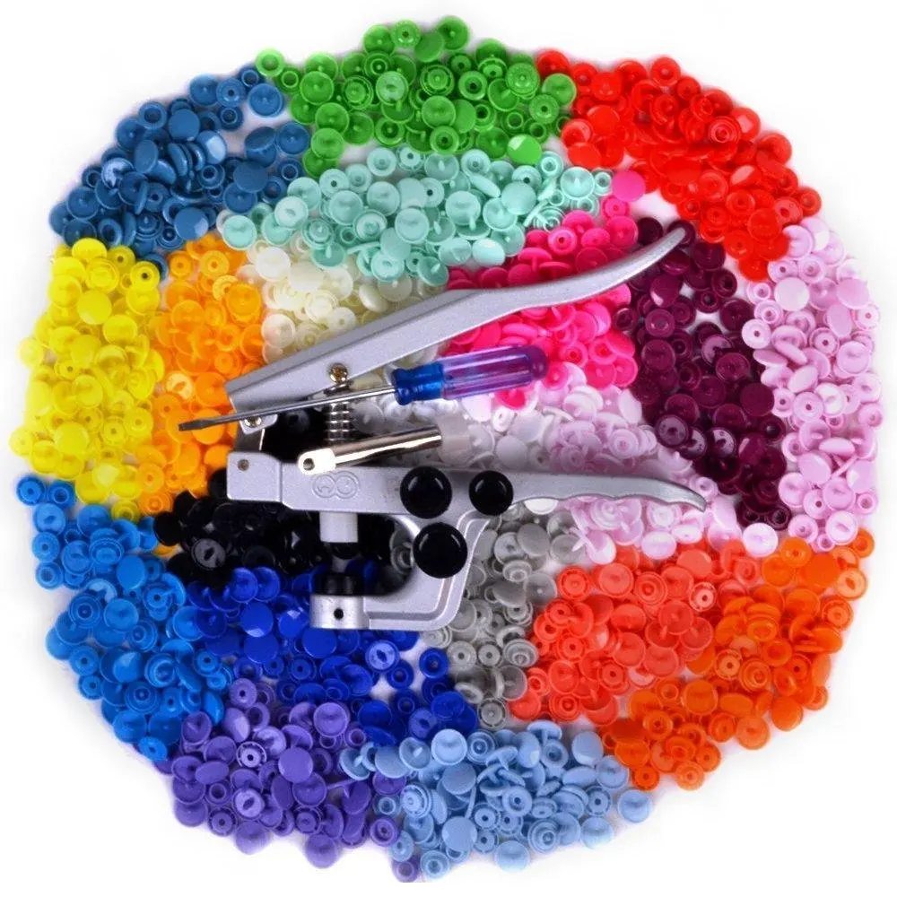 Pawaca Button Fastener Snap Pliers 300 Set T5 Snap Poppers Plastic 20 Colors Buttons Resin Press Stud Baby Cloth Diaper Bib