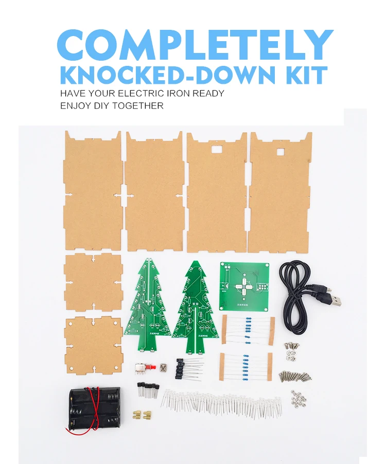 Electronic Fun Welding Suite Flash Circuit Kit Three Dimensional 3D Christmas Tree Gift Seven colors LED  DIY Electronic suite