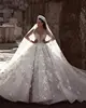 Luxury Dubai Arabic Wedding Dress 2019 Latest Long Sleeve 3D Floral Lace Beads Royal Long Train Castle A Line Bridal Gowns