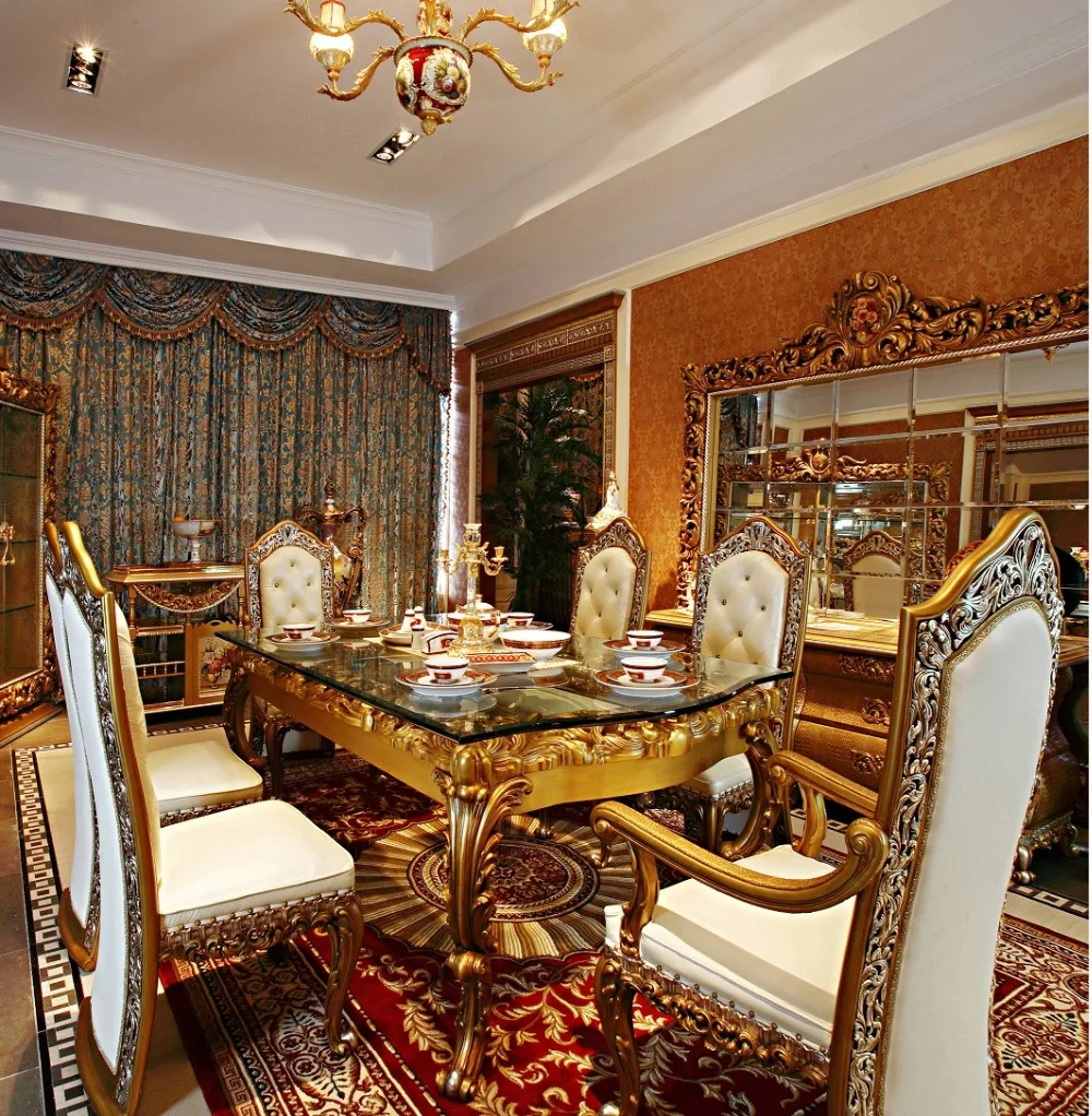 Luxury French Rococo Style Golden Decor Floral Carving Food Service Trolly\/ Home Dining Room 