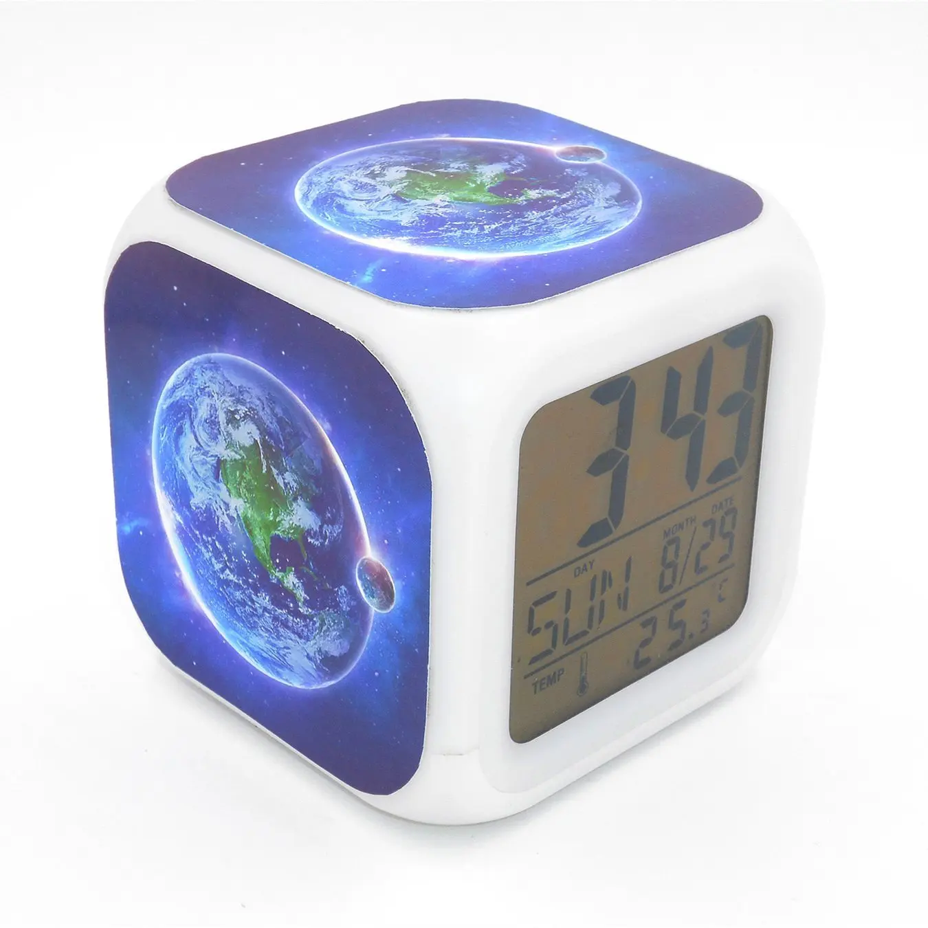 Boyan Led Alarm Clock Blue Earth Moon Creative Desk Table Clock Glowing Electric Led Digital Alarm Clock Kids Toy Gift