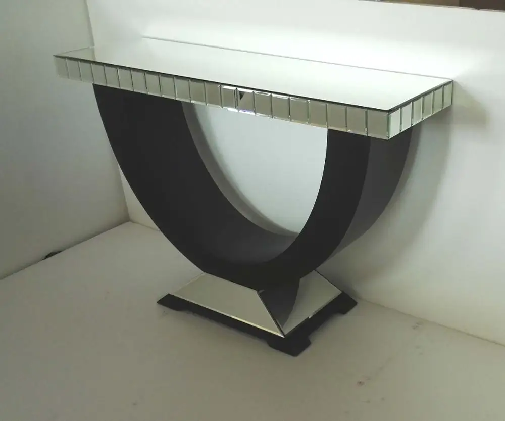 Hotel Mirrored Furniture Black Wooden Base Console Table With Wall