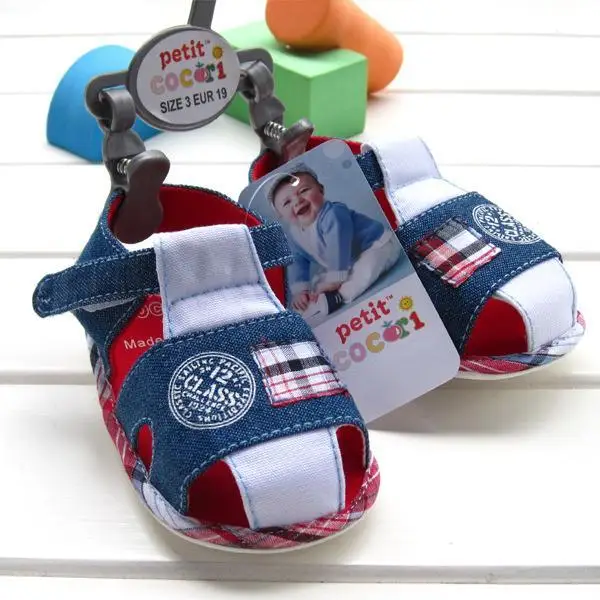 2015 new summer baby shoes good quality cow boy denim blue baby kids cotton sandal with